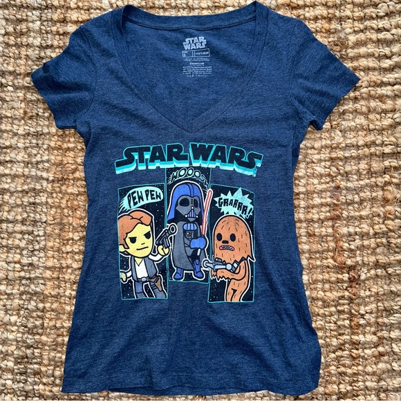 Star Wars pew pew v-neck tee‎ juniors size small navy blue Disney - Picture 1 of 3
